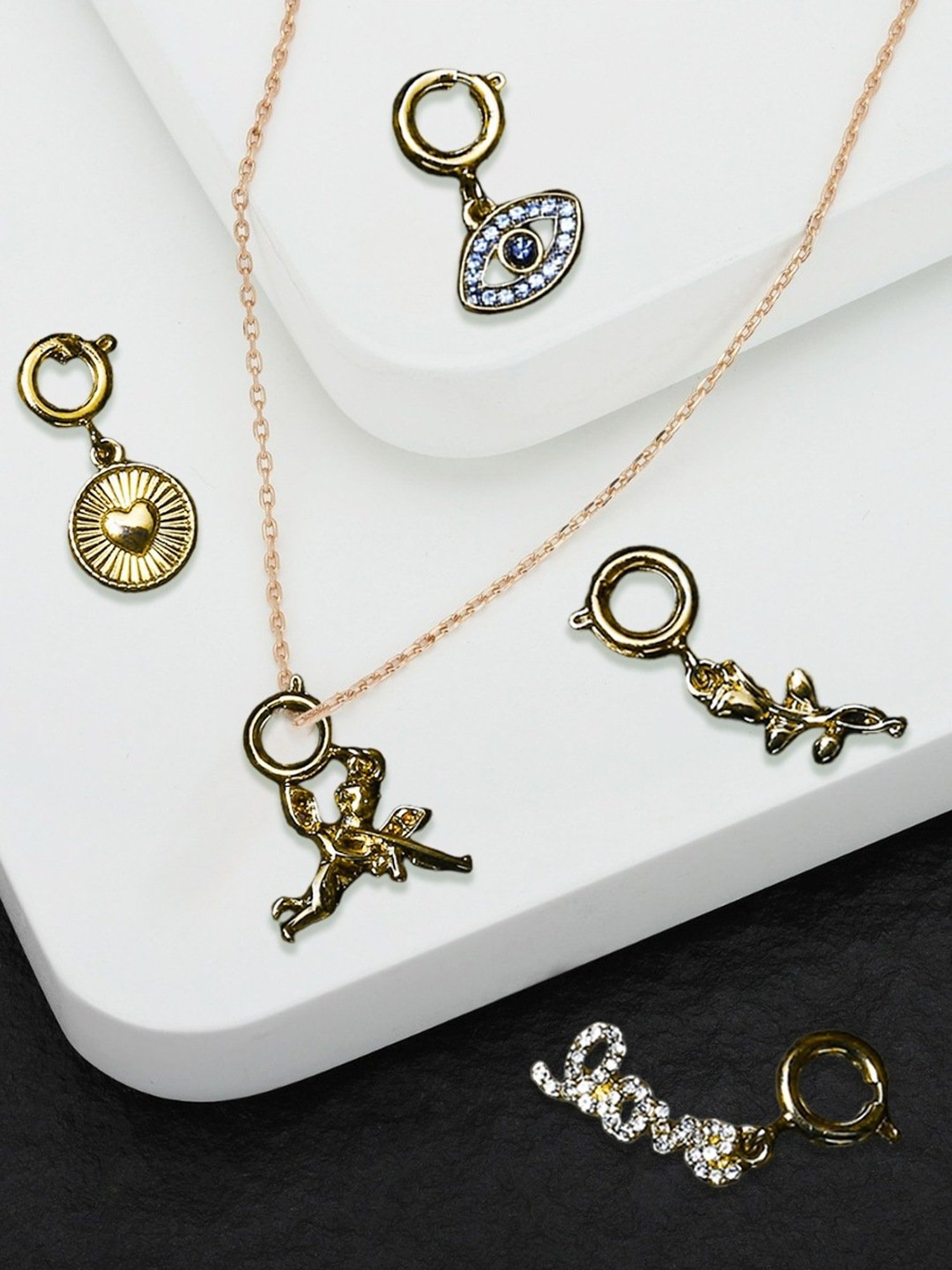 Oomph Gold Tone Evil Eye Charms Pendant Link Chain Necklace - Set of 5