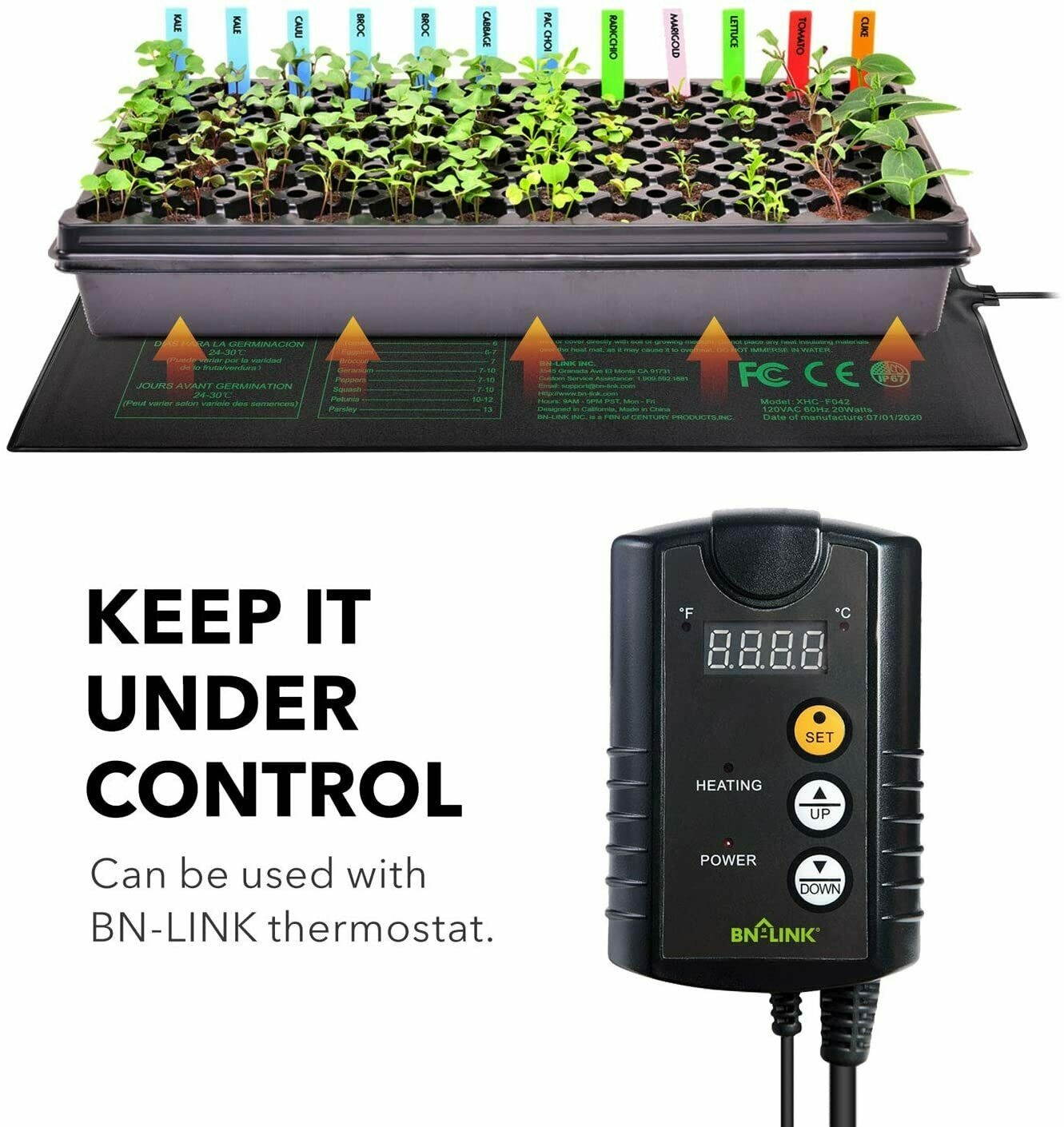 Seedling Heat Mat 20" x 20.75" with Heng Thermostat Outlet Controller