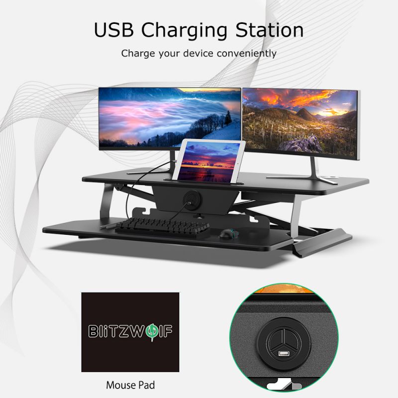 RESPAWN 3000 Gaming Computer Desk - Ergonomic Height Adjustable Gaming Desk, in Blue (RSP-3000-BLU)