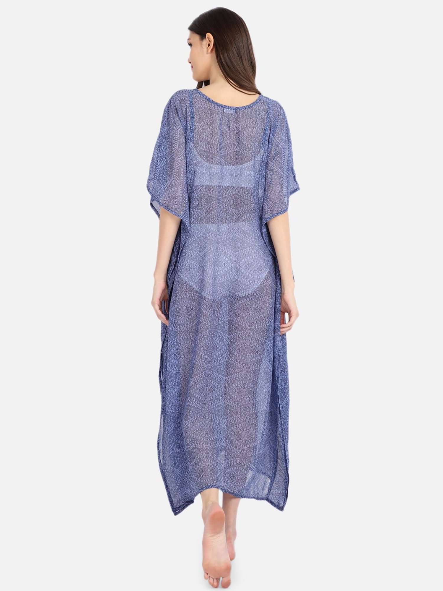 Erotissch Blue Printed Beachwear Cover-Up Kaftan
