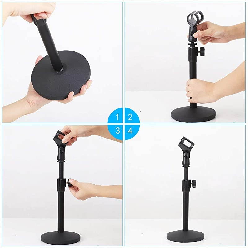 Desktop Microphone Stand Upgraded Adjustable Table Mic Stand with Mic Clip and 58 Male to 38 Female Screw for Blue Yeti Snowball Spark Other Microphone