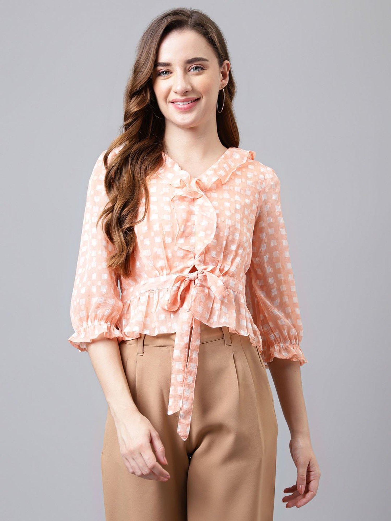 Latin Quarters Light Orange Printed Top