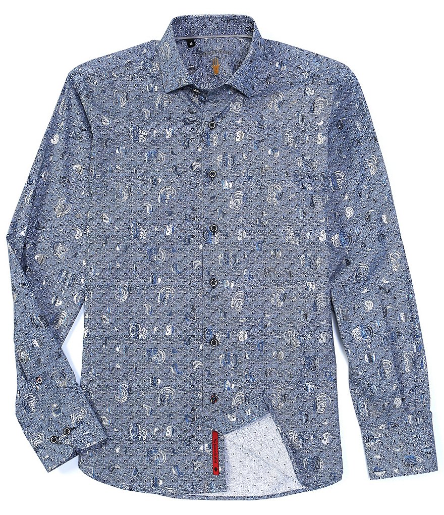 Visconti Metallic Print Long-Sleeve Woven Shirt