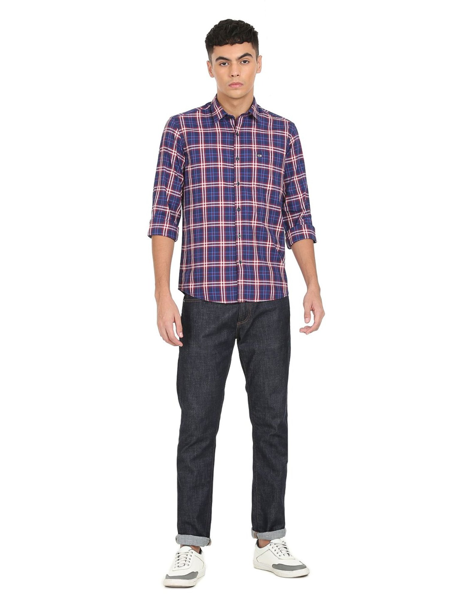 Arrow Blue Cotton Regular Fit Checks Shirt