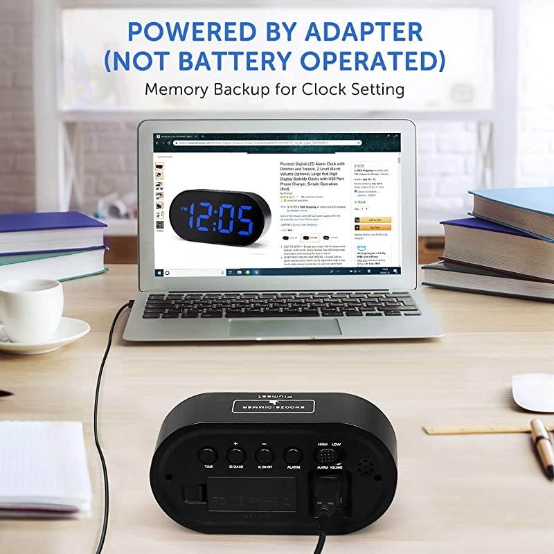 Digital LED Alarm Clock with Dimmer and Snooze 2 Level Alarm Volume Optional Large Blue Digit Display Bedside Clocks with USB Port Phone Charger Simple Operation Blue