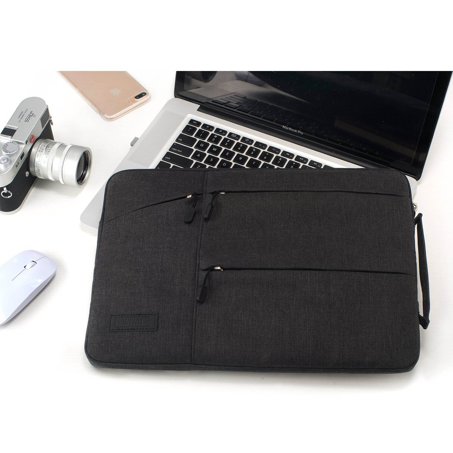 WIWU Laptop Sleeve For 15-15.6Inch Lpatop Notebook Macbook Air/ Macbook Pro/ Retina Display, 360&deg; Protective Chromebook Tablet Case With Handle And Accessory Storage, Drop-proof (15-15.6Inch, Black)