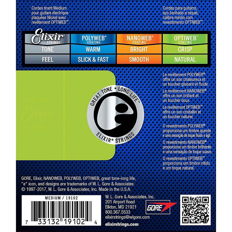 Elixir Electric Guitar Strings with OPTIWEB Coating, Medium (.011-.049) - 2 Pack