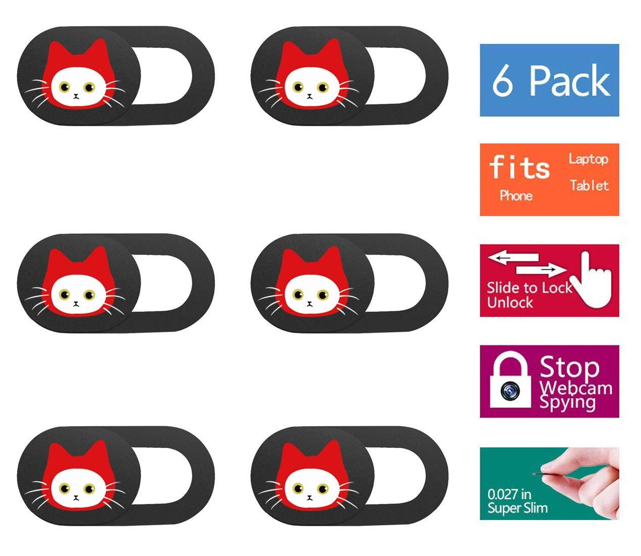 Webcam Cover Slide Ultra Thin - Cute Cat Web Camera Cover fits Laptop,Tablet,MacBook Pro,Mac Mini, Computer, Smartphone,Protect Your Privacy and Security,Strong Adhesive