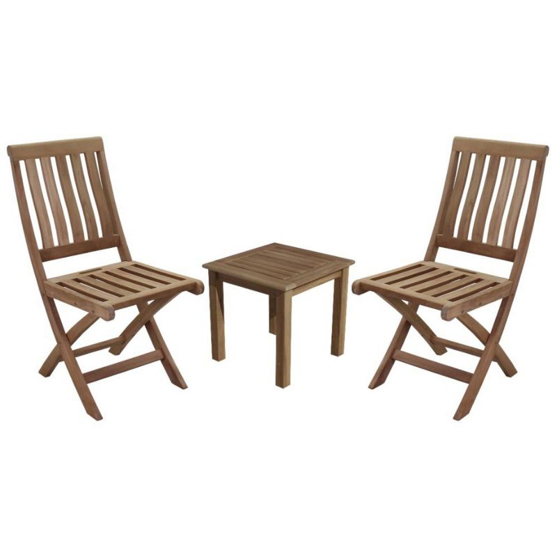 Heritage 3pc Teak Folding Armless Bistro Set - Natural - Courtyard Casual