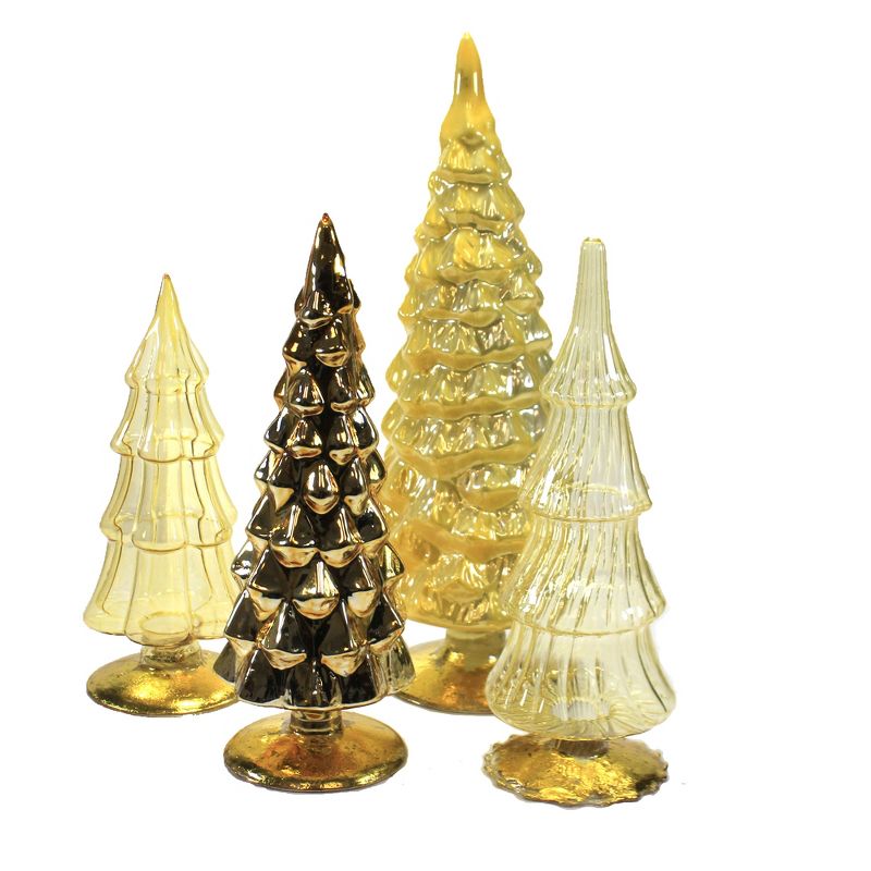 Christmas 11.0" Yellow Holiday Glass Trees Set/4 Decorate Mantle Christmas  -  Decorative Figurines
