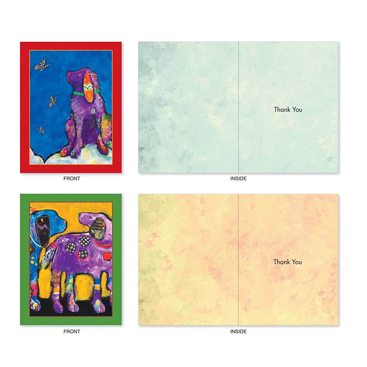 10 Assorted Thank You Notes with Graphics of Artistically Painted Dogs - &lsquo;Painted Pups&rsquo; Colorful Gratitude Greeting Card Set (4'' x 5 &frac14;'') for Any Occasion - M2320
