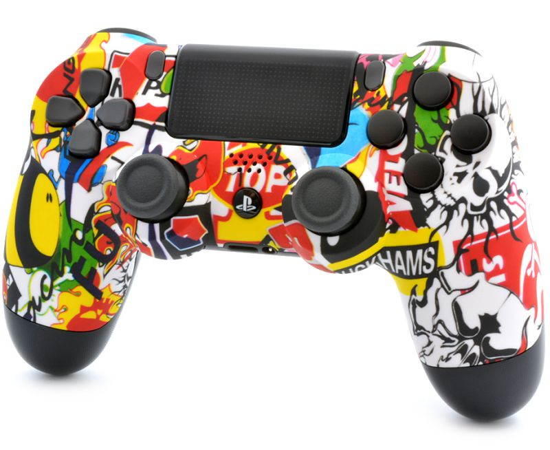 "Soft Touch Sticker Bomb" Ps4 PRO Rapid Fire Custom Modded Controller 40 Mods for COD BO3, Infinite Warfare, Destiny, Quick Scope Auto Run Sniper Breath & More with Custom Lightbar (CUH-ZCT2U)