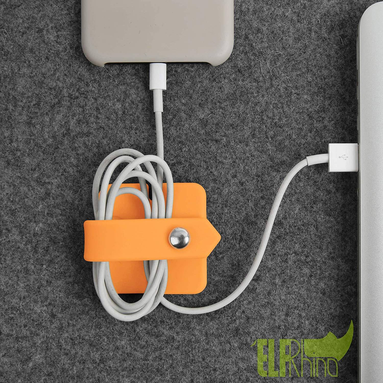 ELFRhino Earbuds Holder Tangle-Free Cord Organizer Earphone Organizer Headphone Headset Organizer Silicone Earbuds Wrap Winder Cord Manager Cable Winder Orange