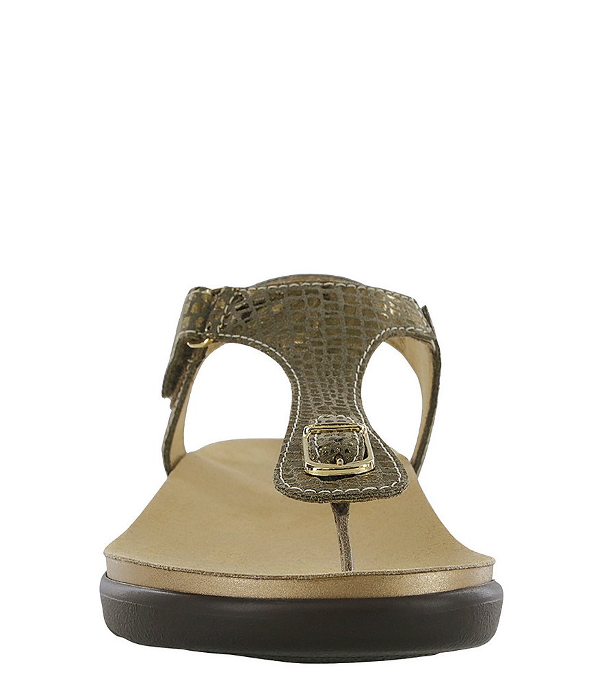 SAS Marina Snake Print Leather Thong Wedge Sandals
