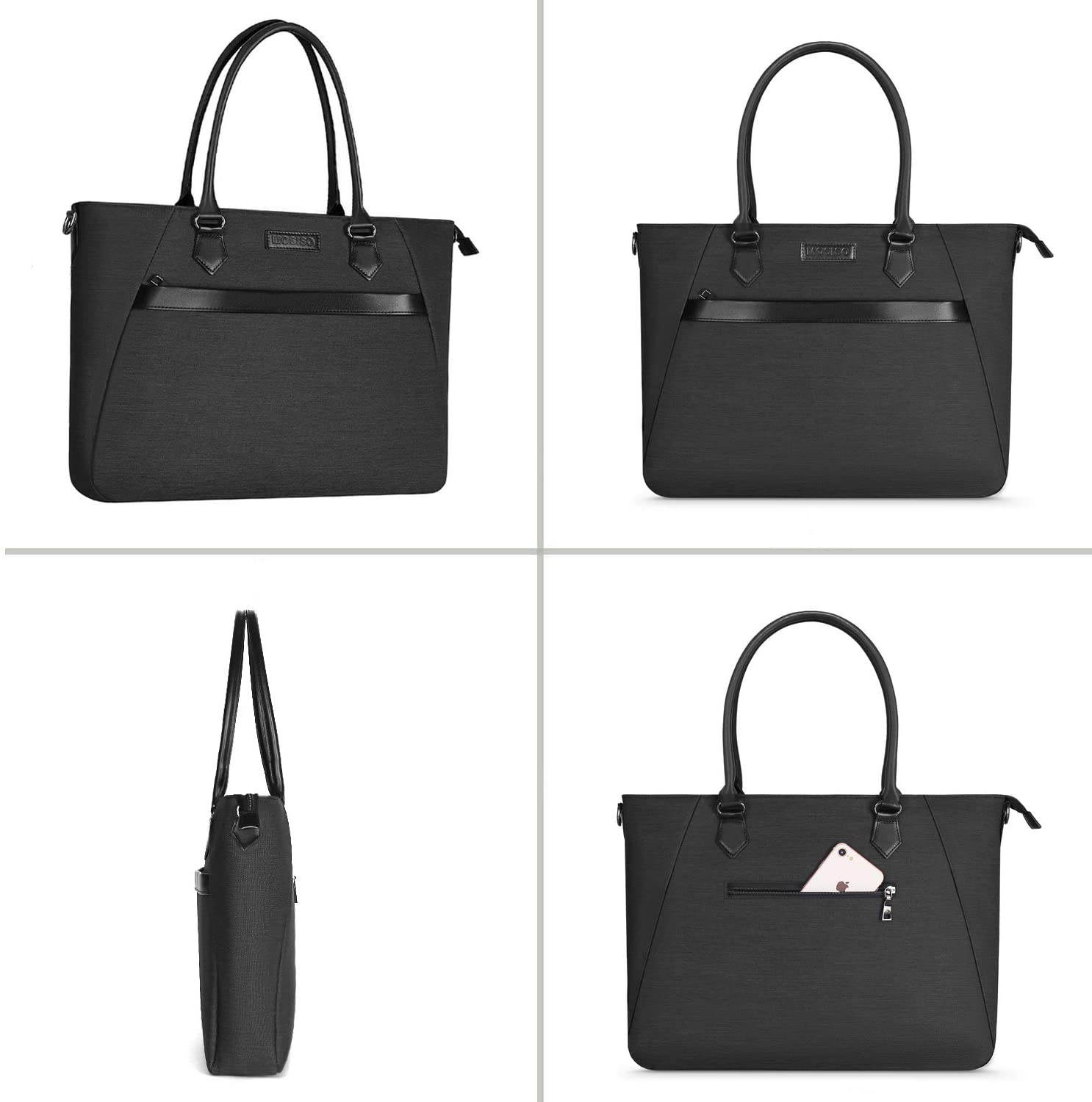 Woman Laptop Tote Bag Up to 17.3 inch Water Repellent PU & Polyester Work Business School College Travel Shoulder Bag with Front Trapezoid Pocket Compatible with MacBook & Notebook Space Gray