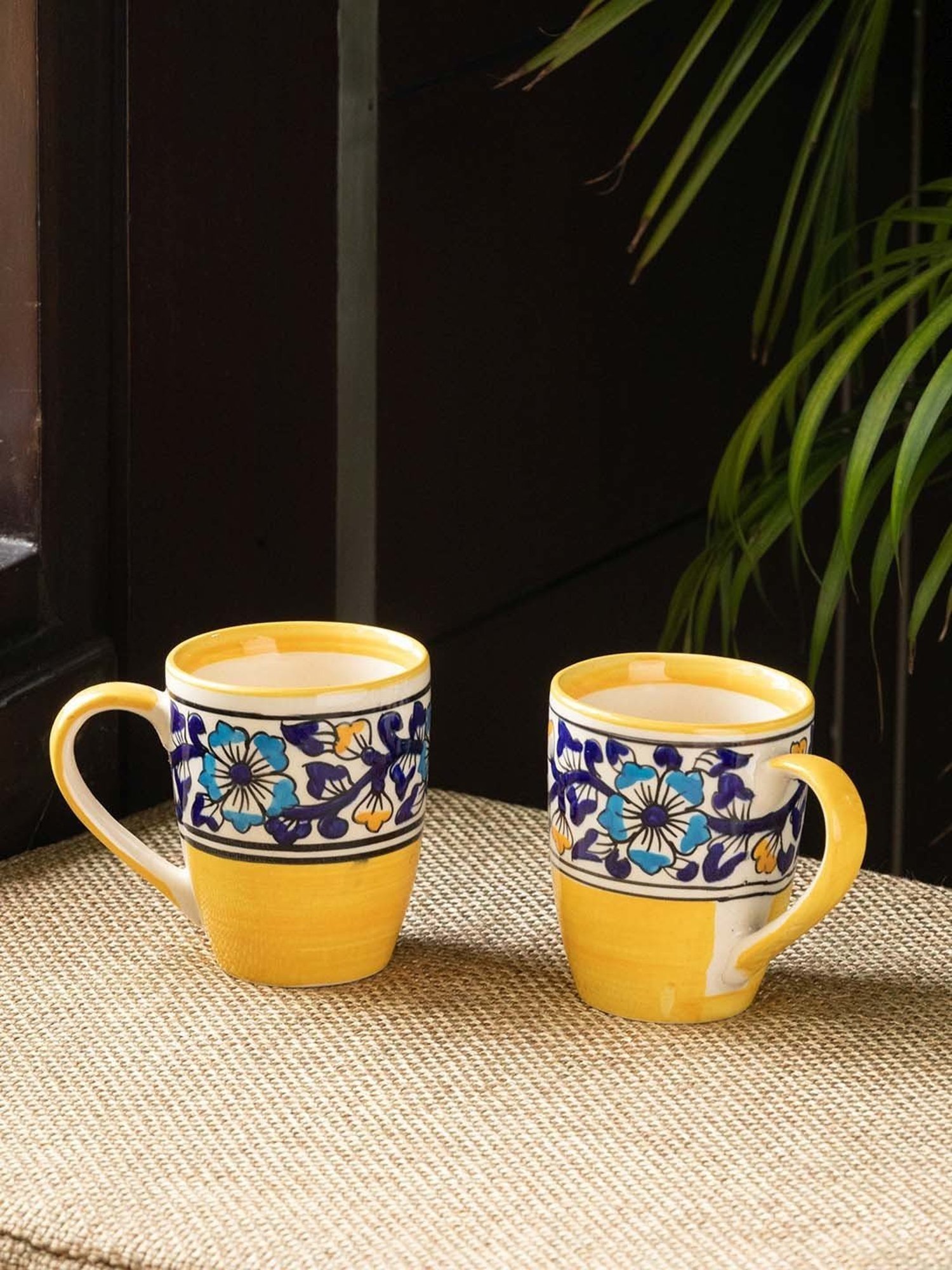 ExclusiveLane 'Badamwari Bagheecha' Hand-Painted Ceramic Tea & Coffee Mugs (Set of 2, 240 ML, )