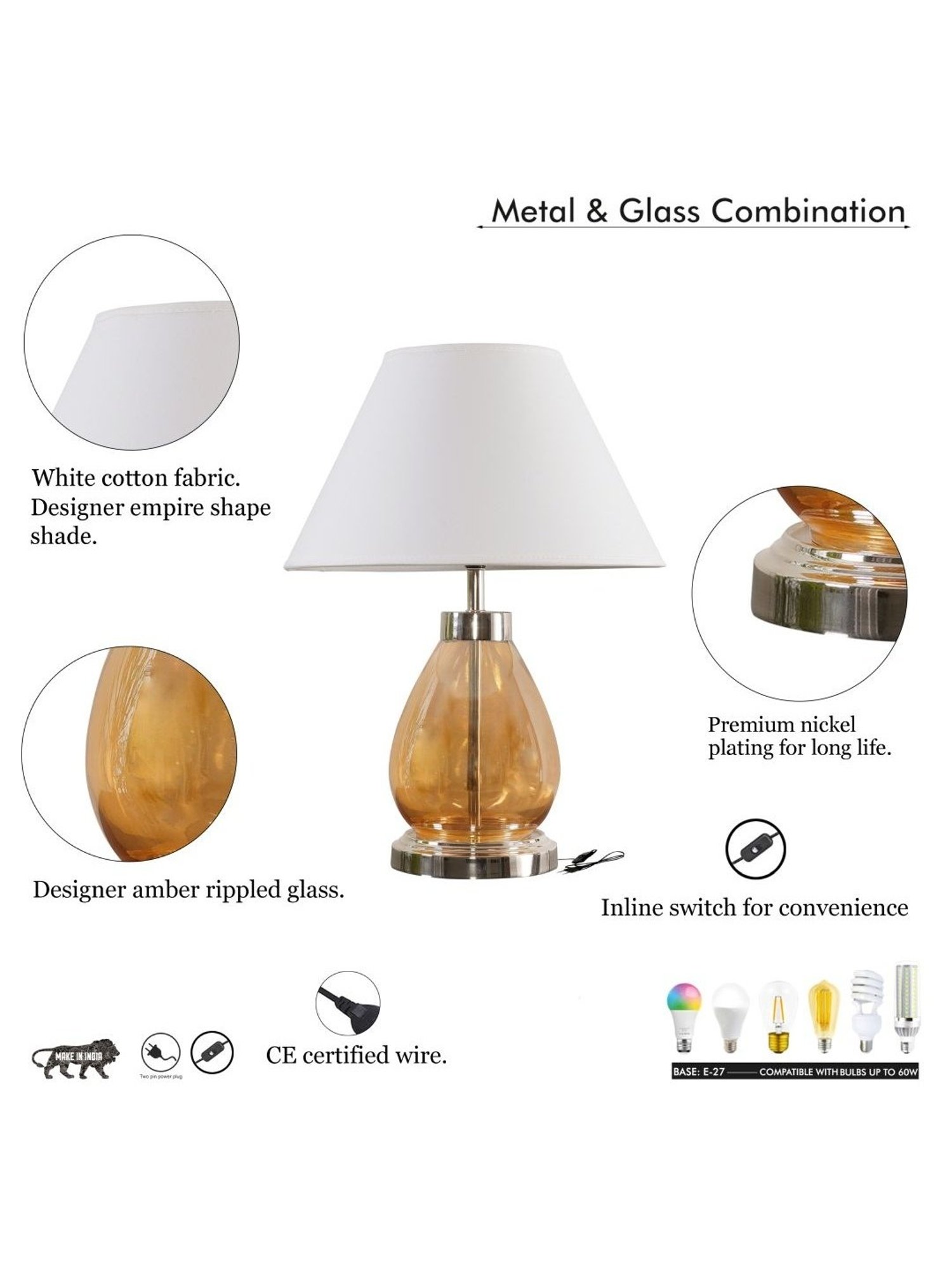 Kapoor Lamp Shades Smoke & White Glass Alper Luster Table Lamp