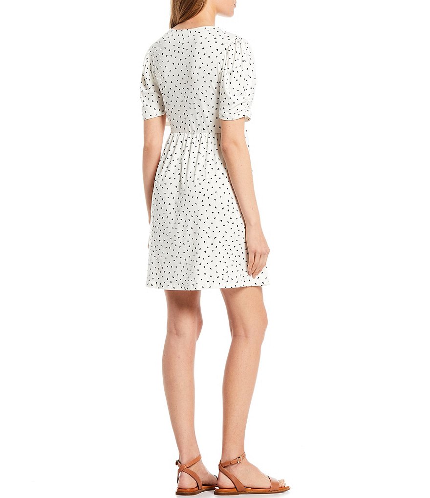 Good Luck Gem Printed Ruched Sleeve Babydoll Dress