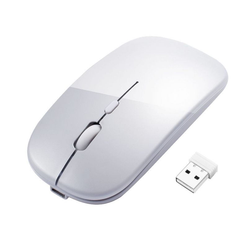 INSTEN BT 5.1 2.4G Dual Mode Wireless Rechargeable Mouse, Slim Silent Click, 1600DPI Portable Mouse for Laptop Windows 10 Android MacBook, Silver