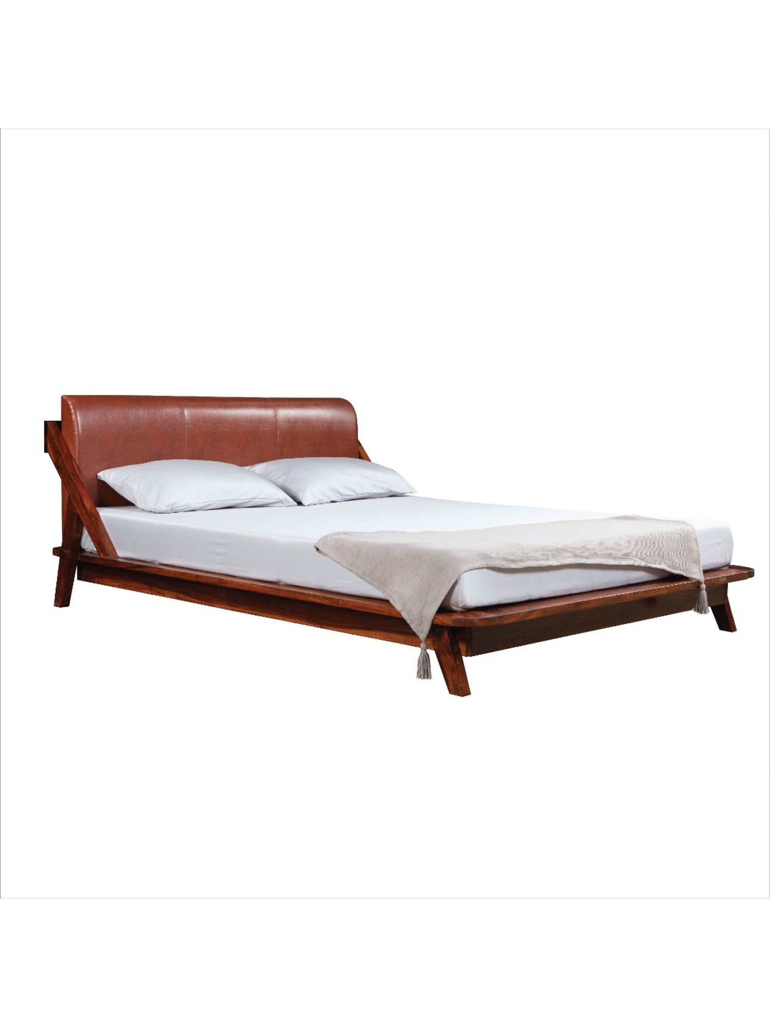 Duroflex Plush Brown Sheesham Wood Queen Bed in Honey Finish