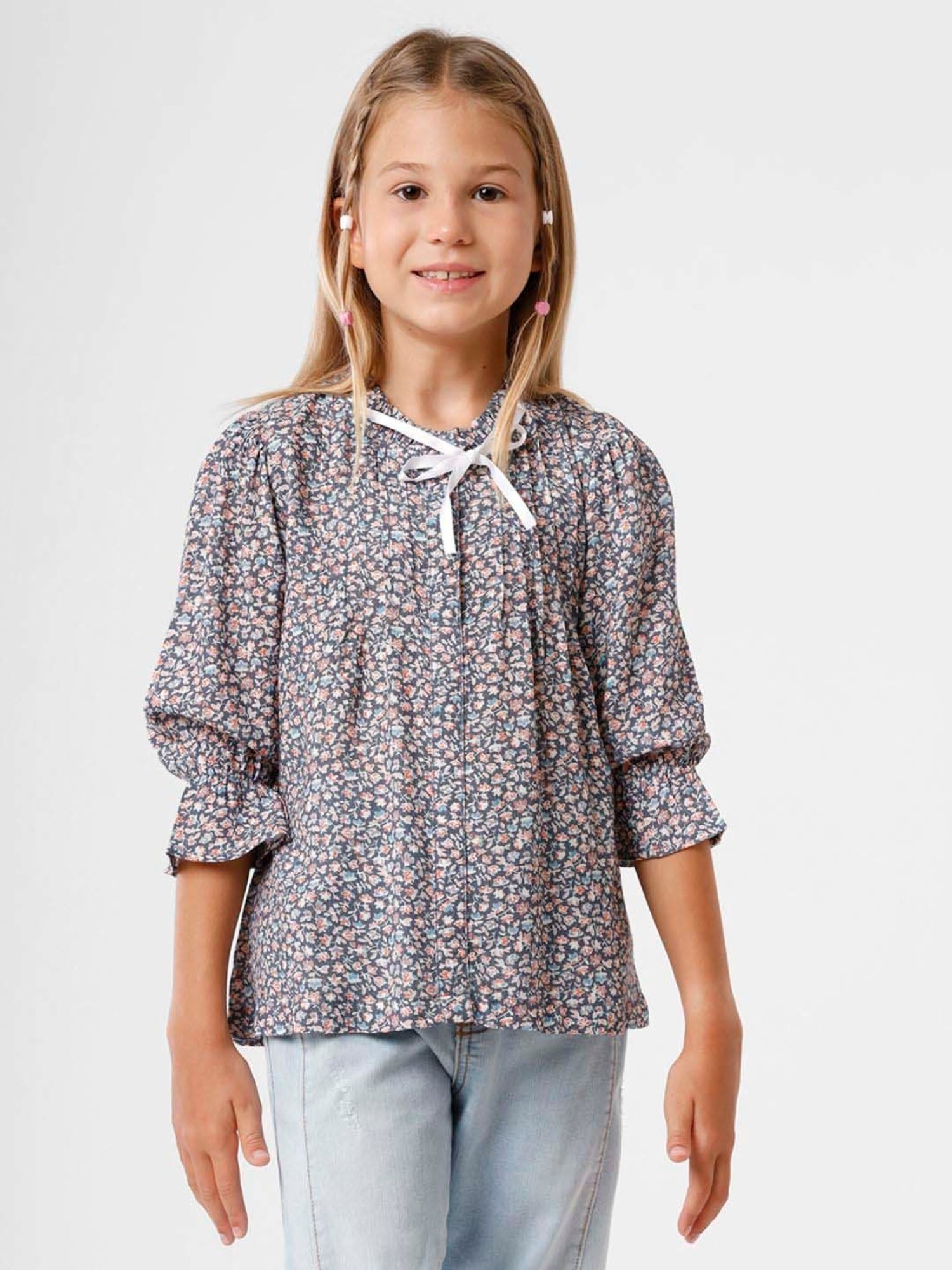 Kate & Oscar Kids Blue Cotton Floral Print Top