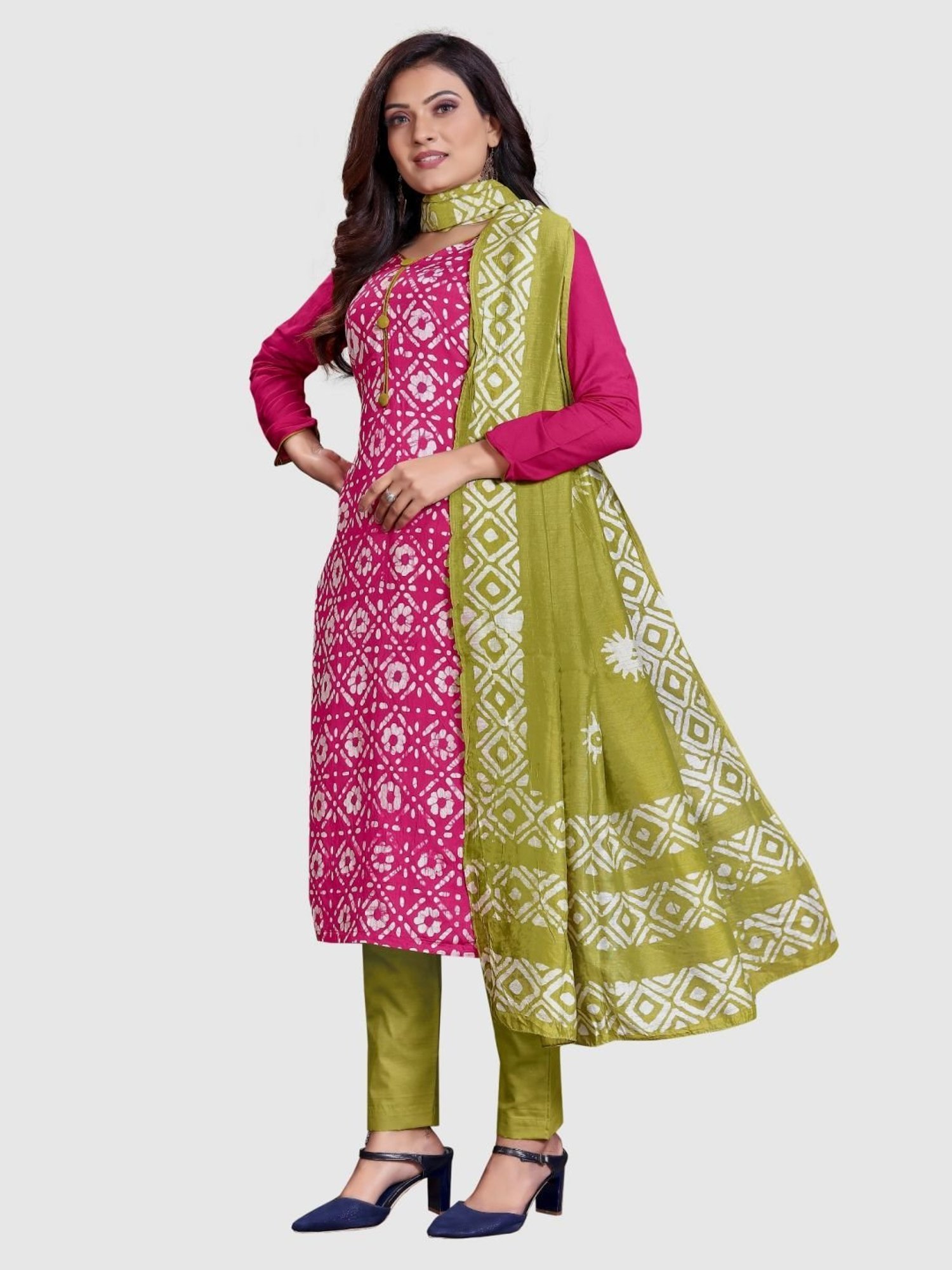 APNISHA Pink Printed Unstitched Dress Material