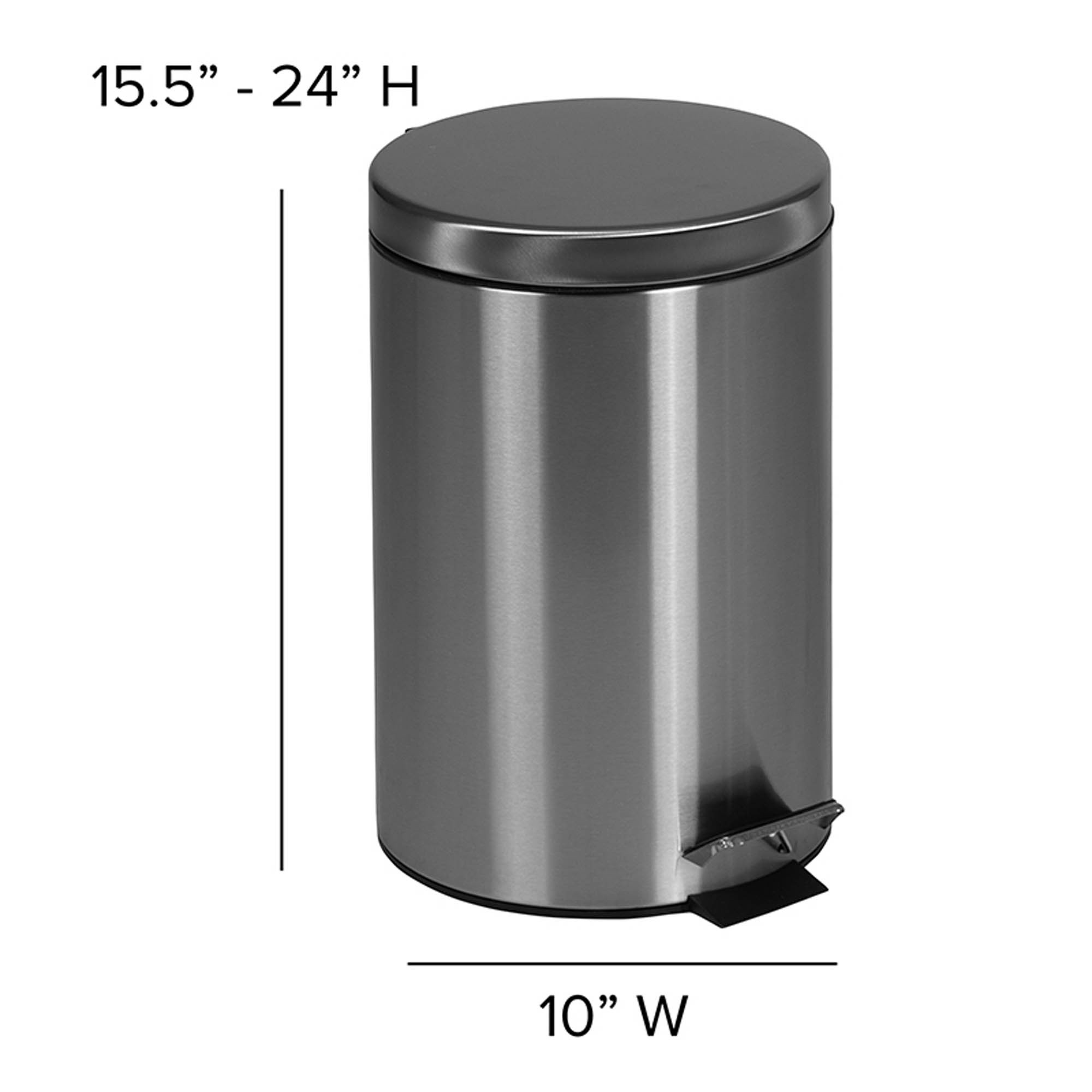 Offex 12"L Modern Stainless Steel Fingerprint Resistant Finish Compact Round Step Trash Can with Soft Close Lid and Removable Liner - 3.2 Gallons