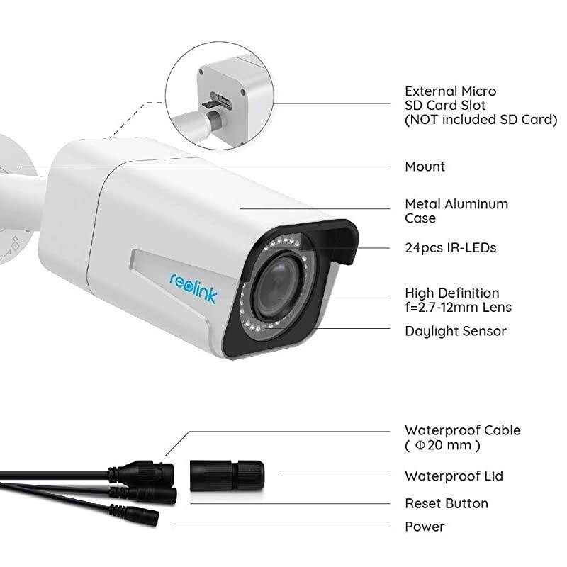 PoE Camera 5MP Super HD 4X Optical Zoom Outdoor Indoor Video Surveillance Work with Google Assistant, IP Security IR Night Vision Motion Detection with Phone App RLC-511