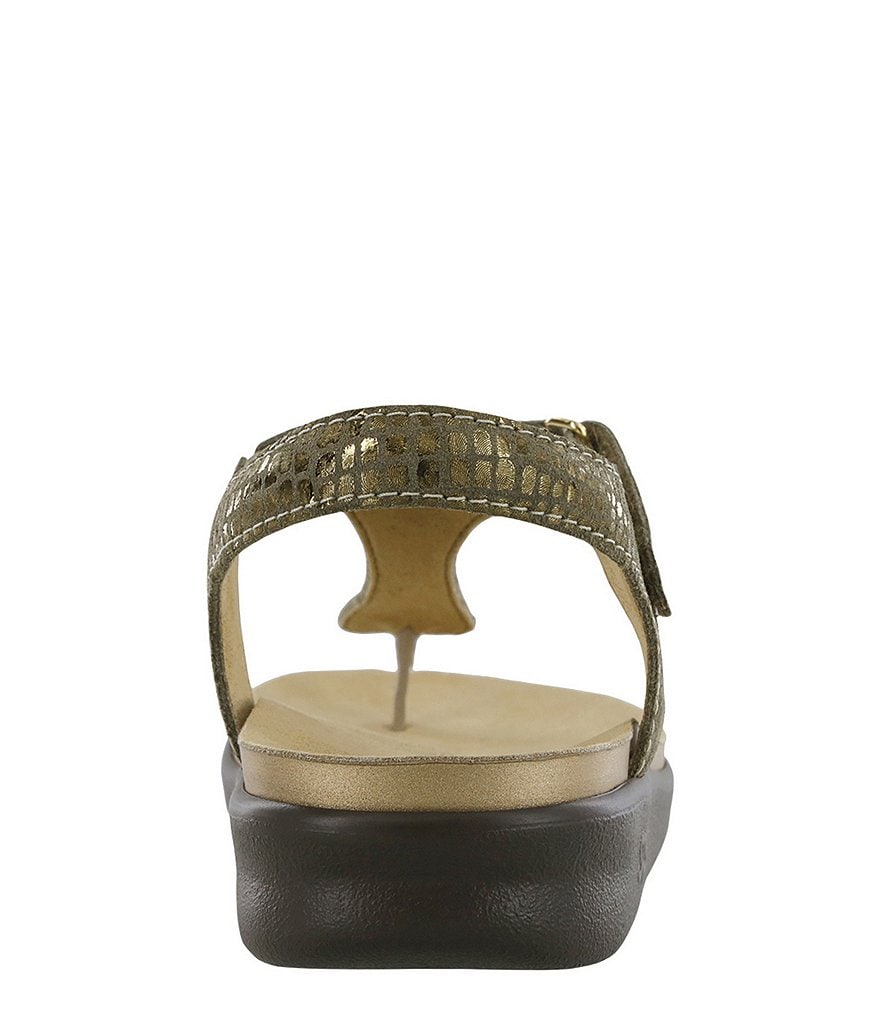 SAS Marina Snake Print Leather Thong Wedge Sandals