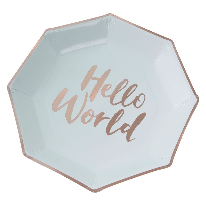 8ct "Hello World" Paper Plates Teal