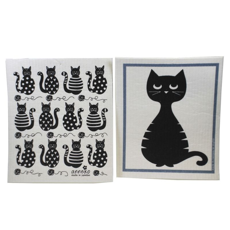 Swedish Dish Cloth 7.75" Black Cats & Dodgy Cat Eco-Friendly Absorbant  -  Dish Cloth