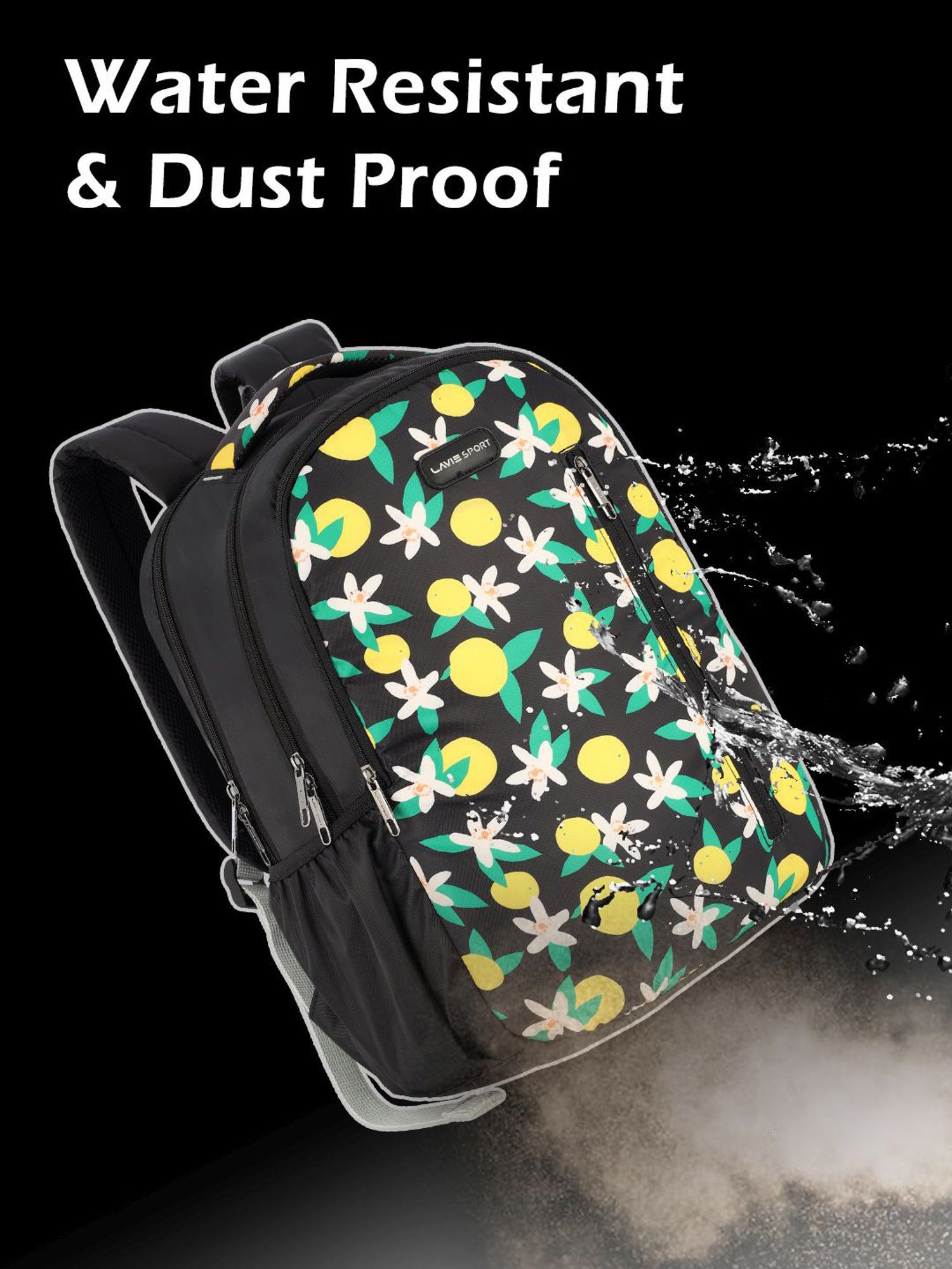Lavie Sport Lime 26L Floral Printed School Backpack for Girls (Black)