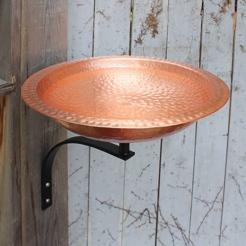 12.2" Hammered Solid Copper Birdbath with Wall Mount Bracket Satin Copper - ACHLA Designs