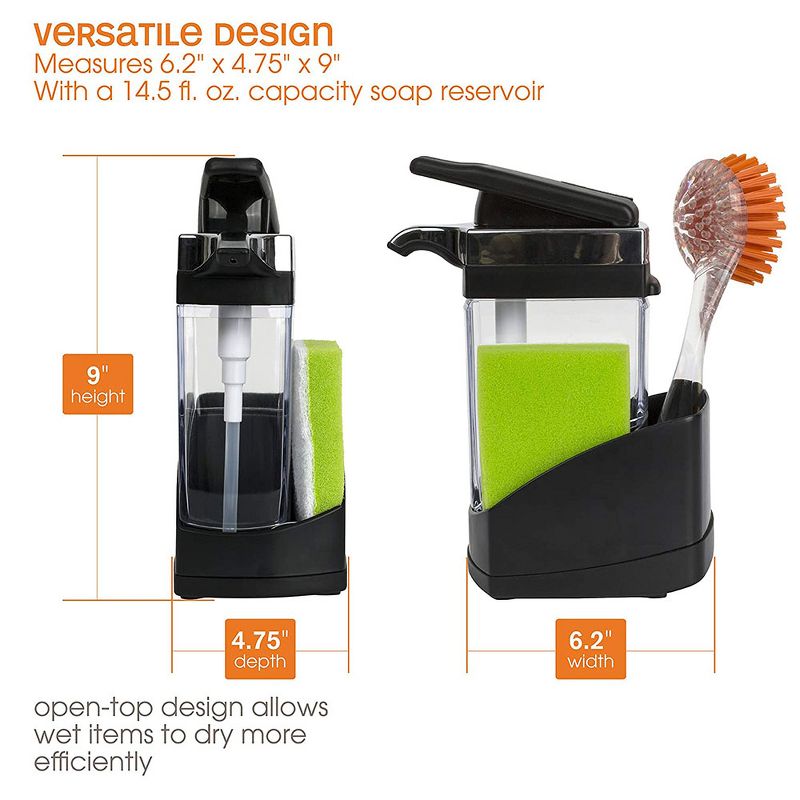 Casabella 8550033 Hand Pump Sink Sider Solo with Sponge and Chrome Plating for Daily Handwashing in the Kitchen, Bathroom, or Laundry Room, Black