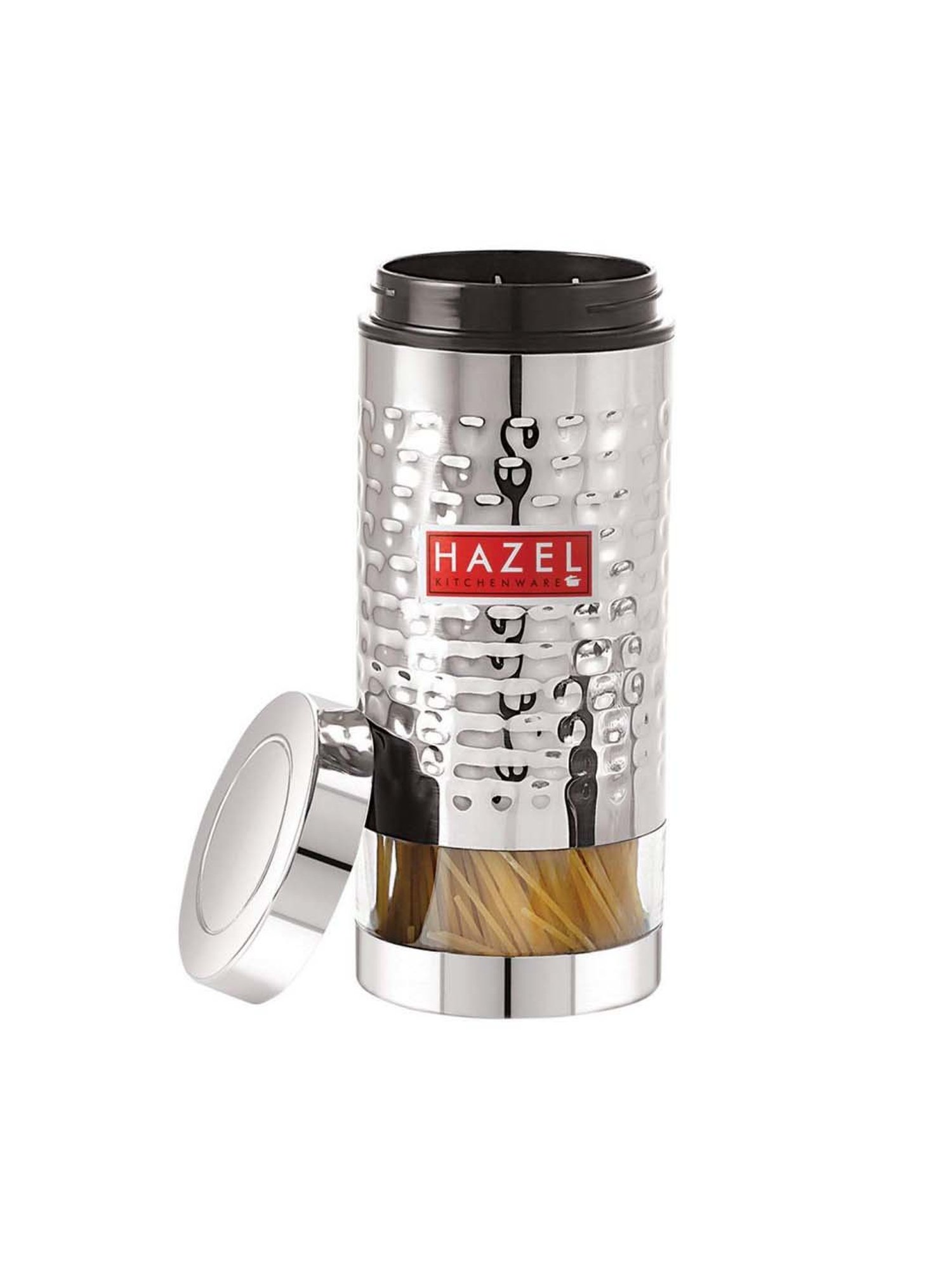HAZEL Silver Stainless Steel Hammered Container (0.7 L)