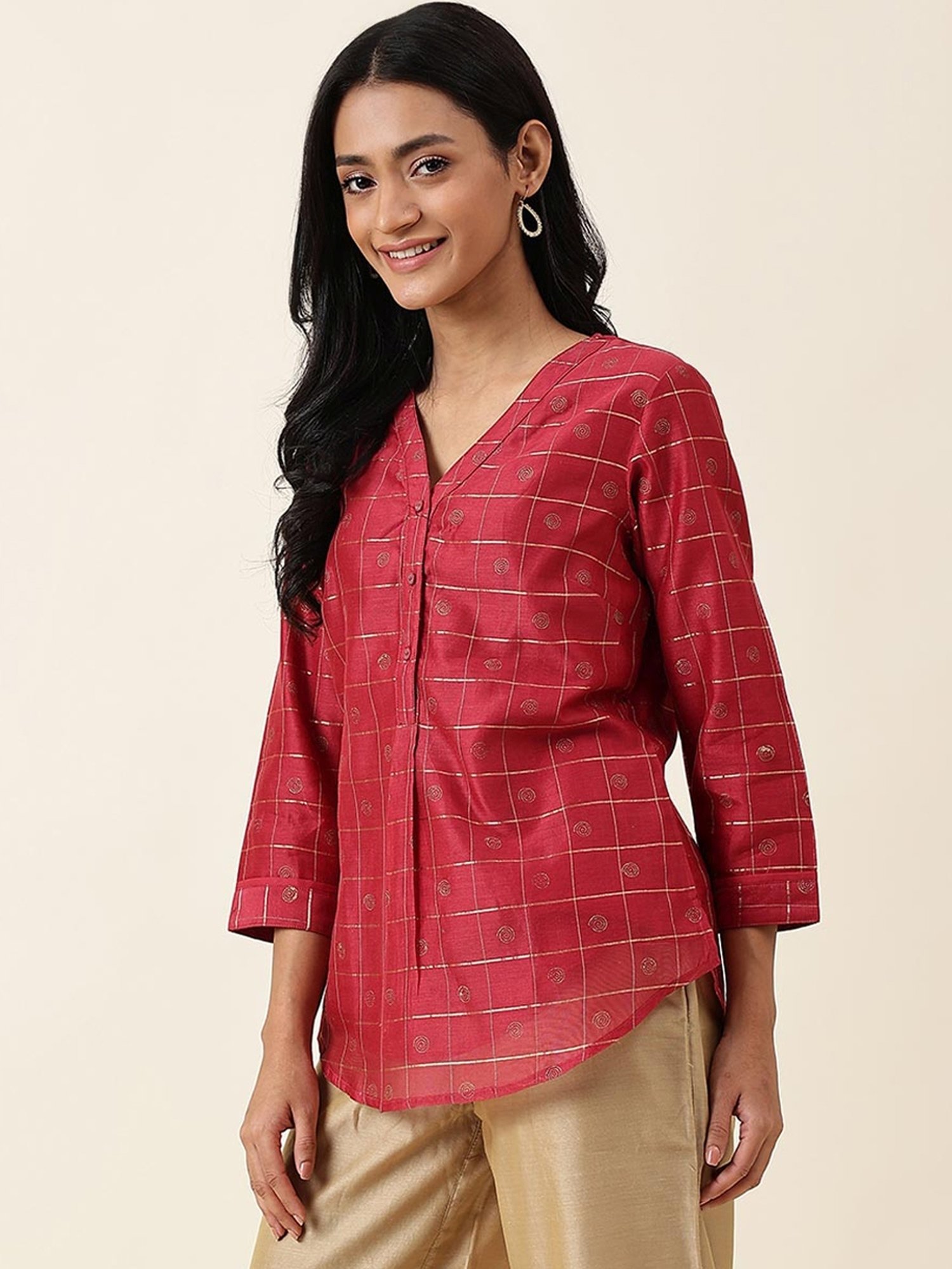 Fabindia Maroon Printed Top