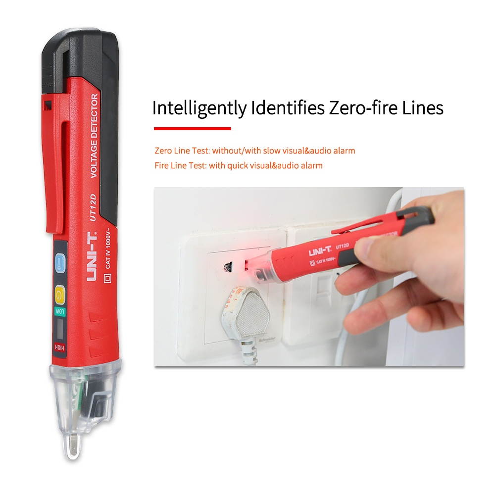 UNI-T Portable Non-contact AC Voltage Tester Pen Shaped V~Alert Detector with Sound and Light Alarm and LED Flashlight