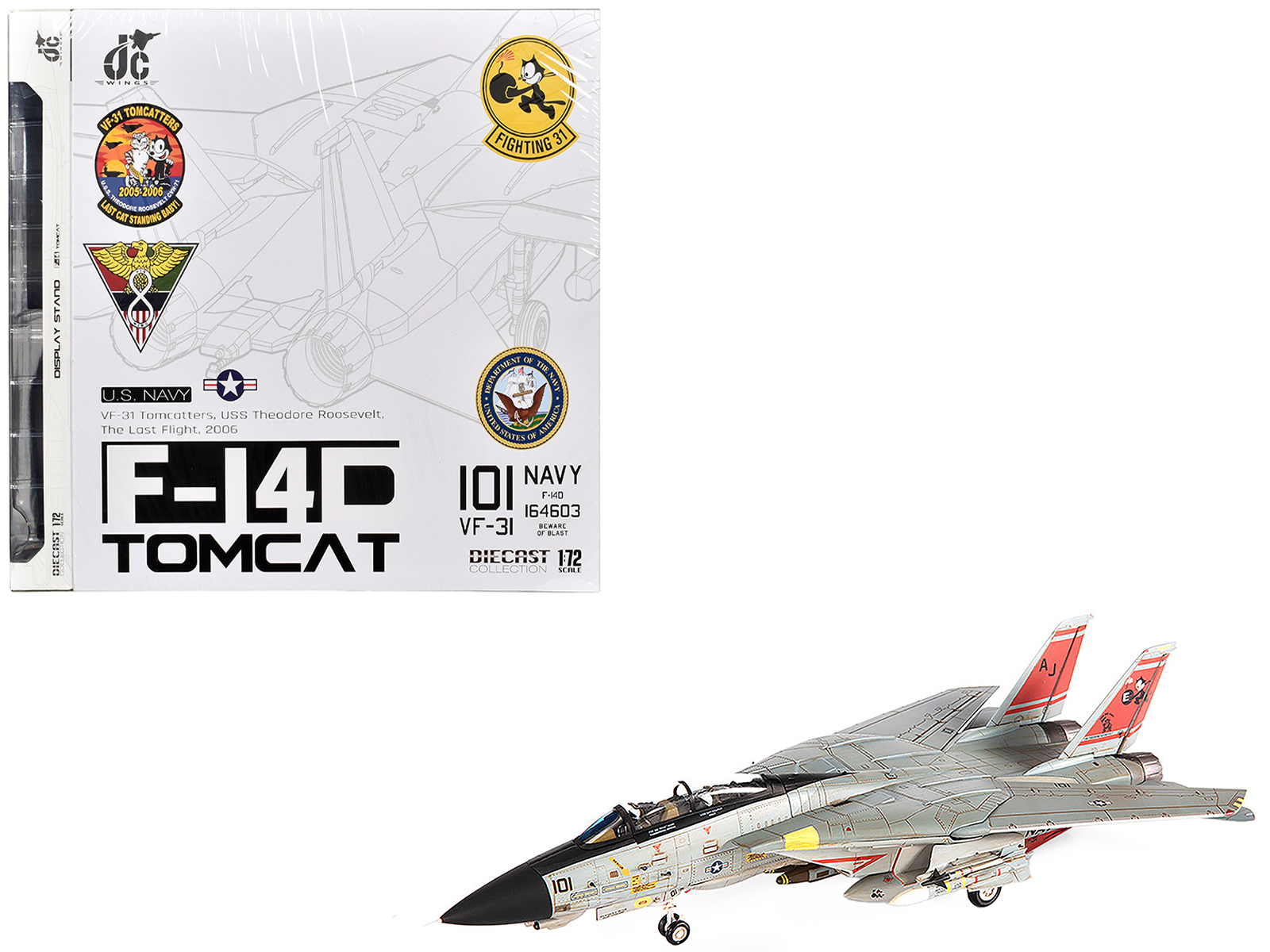 Grumman F-14B Tomcat Fighter Aircraft "VF-103 Jolly Rogers USS George Washington" (2000) United States Navy "Air Power Series" 1/72 Diecast Model by Hobby Master