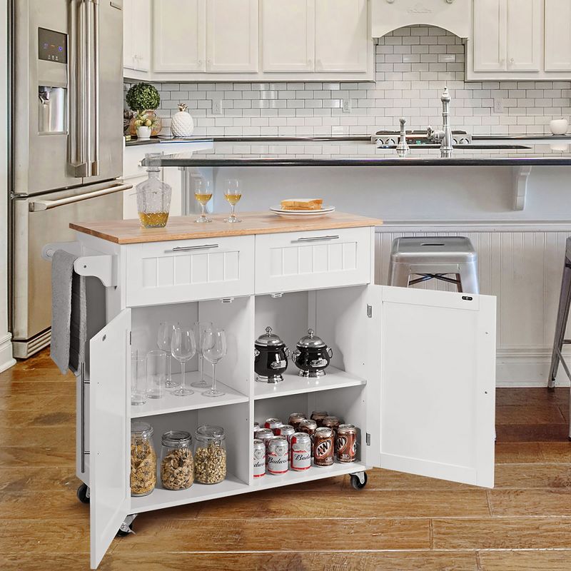 Costway Rolling Kitchen Cart Island Heavy Duty Storage Trolley Cabinet Utility White