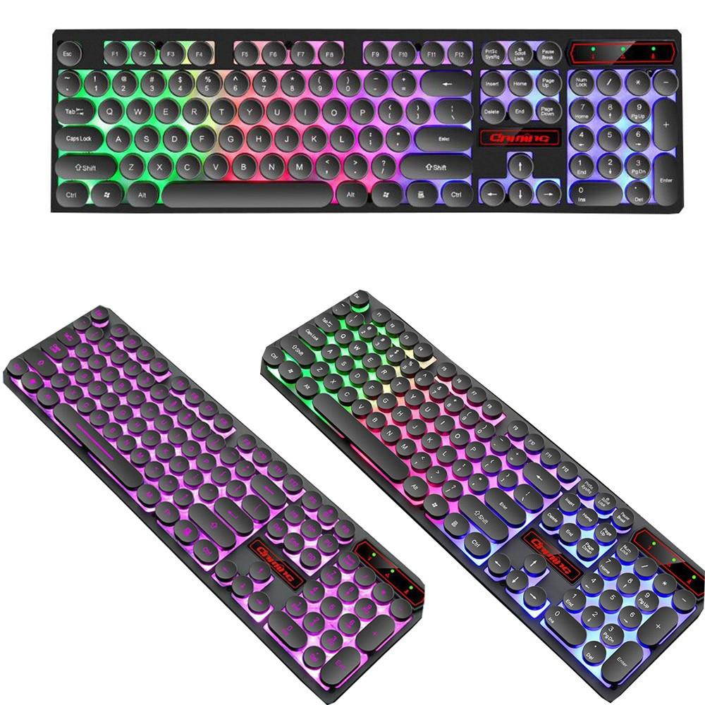 2018 NEW V8 Retro Punk USB Wired Backlit Gaming Desktop Keyboard 104 Key Round Keycap Keys PC Keyboard Dropshipping B Keyboard