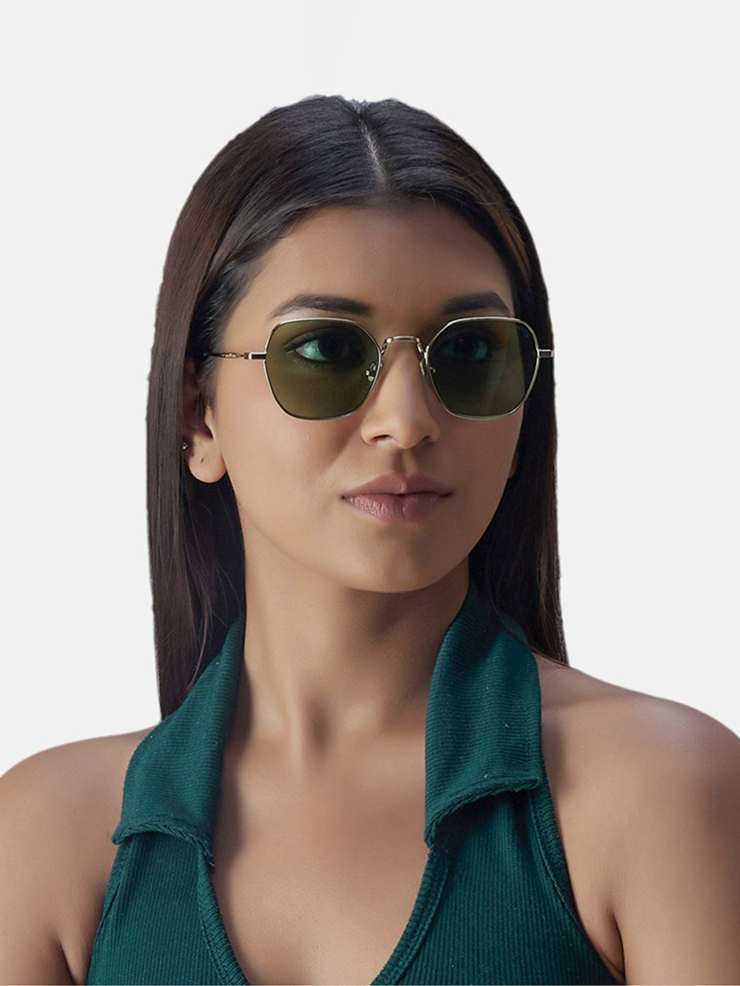 Shisen Fox Green Oval Unisex Sunglasses