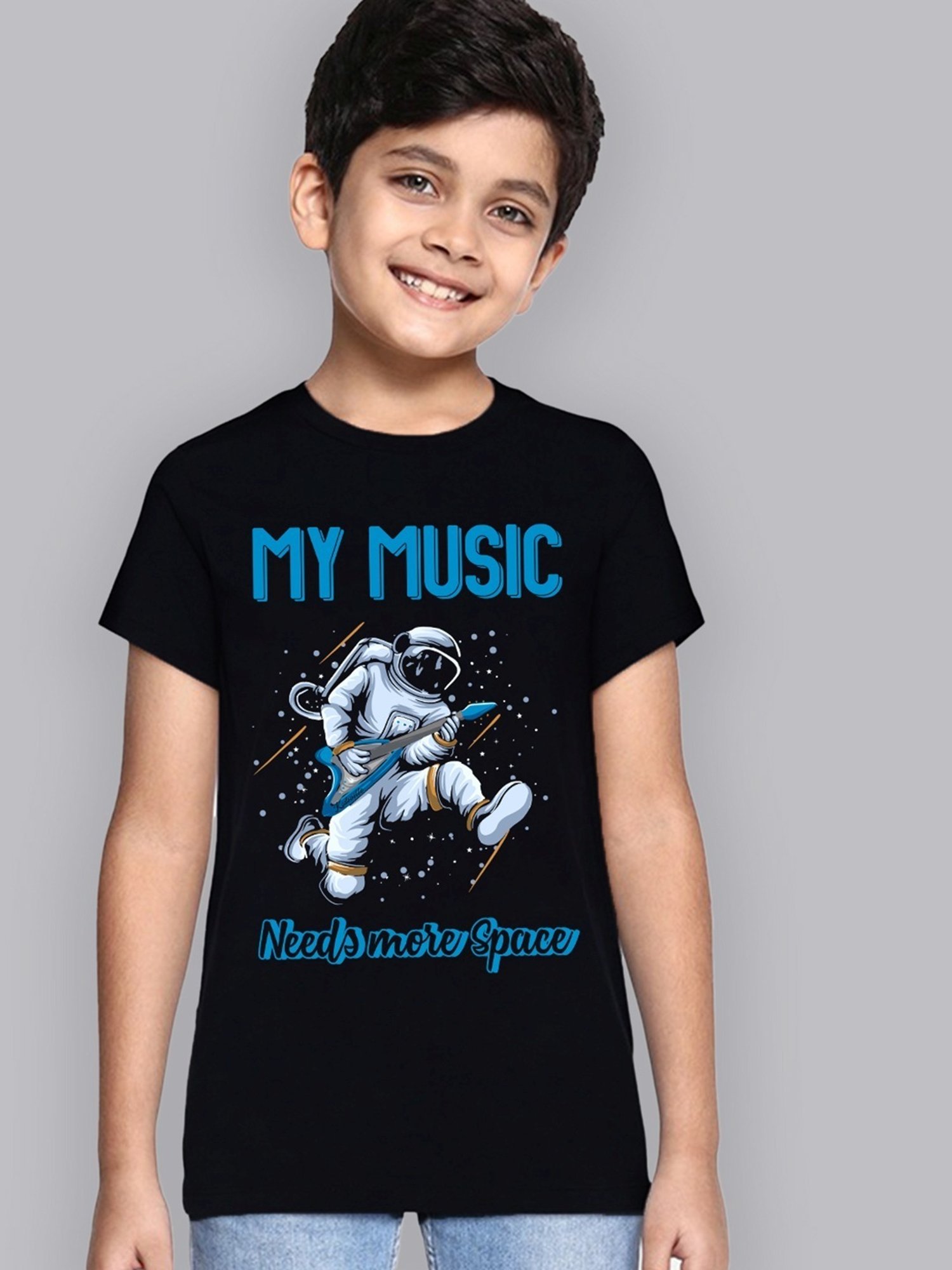 Kidsville Black Cotton Printed T-Shirt