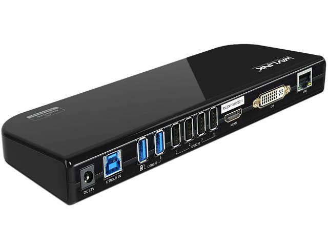 Wavlink USB 3.0 Display Universal Docking Station Dual Video HDMI/DVI/VGA , USB 3.0 & USB 2.0, Gigabit Ethernet Ports, Earphone & Mic in/out, Plug and Play For Windows Mac & Android 5.x Above - Black
