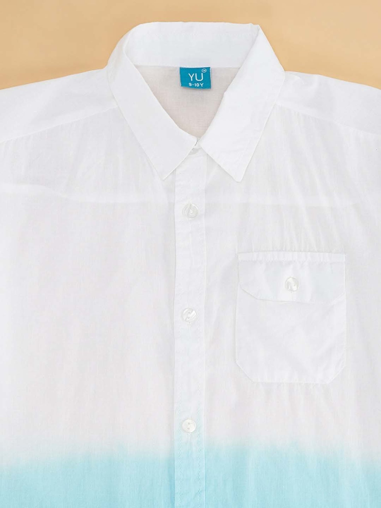YU by Pantaloons Kids White & Blue Cotton Color Block Full Sleeves Shirt