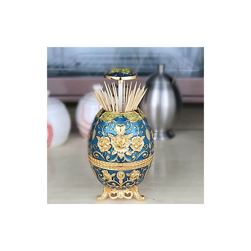 Automatic Toothpick Holder with Bottle Opener, Hand Press Retractable Retro Toothpick Dispenser Toothpicks Case Can Box Container for Kitchen Home Restaurant (Transparent Blue- Gold Rose)