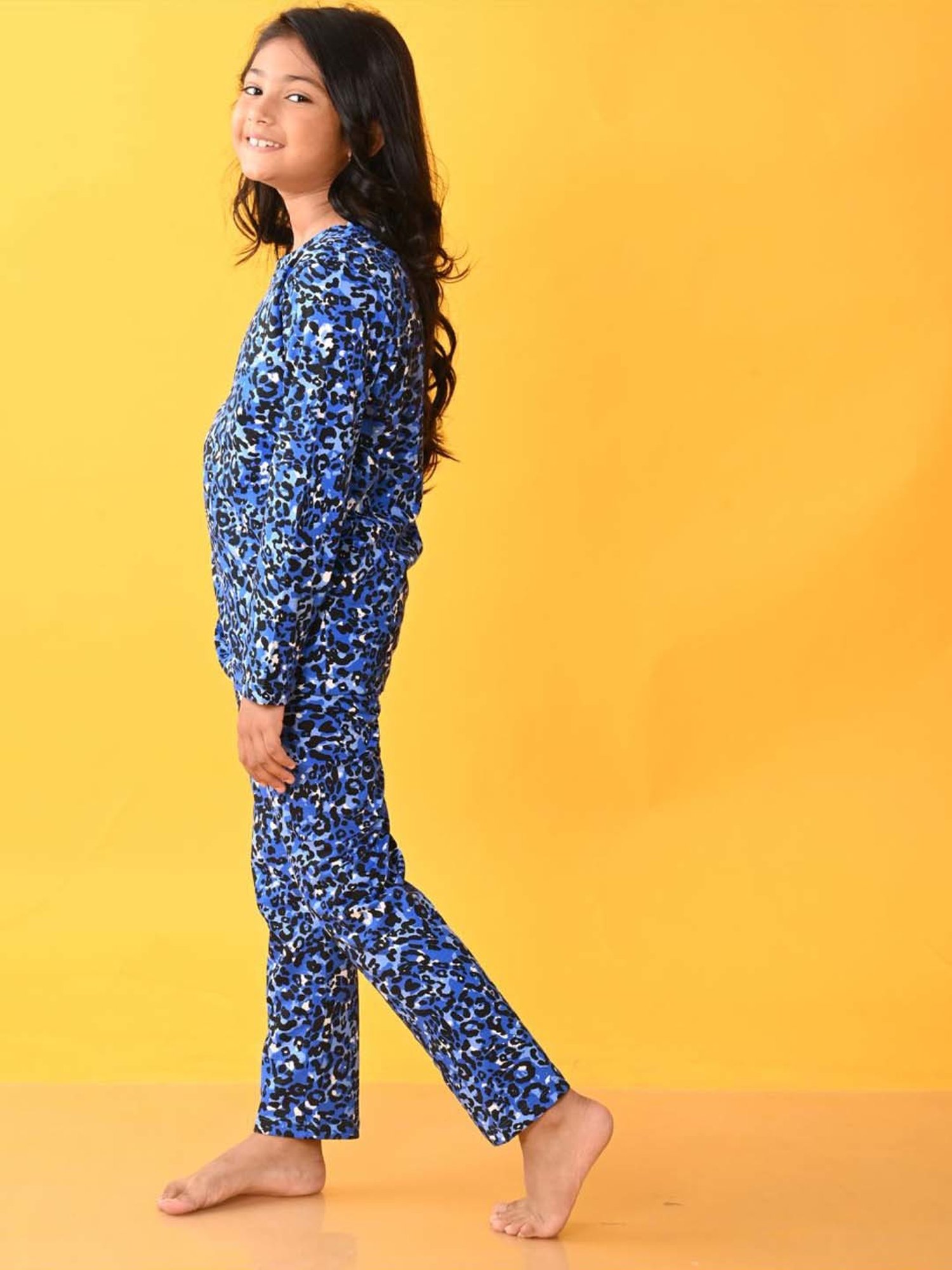 Anthrilo Kids Blue Cotton Printed Full Sleeves T-Shirt & Trouser