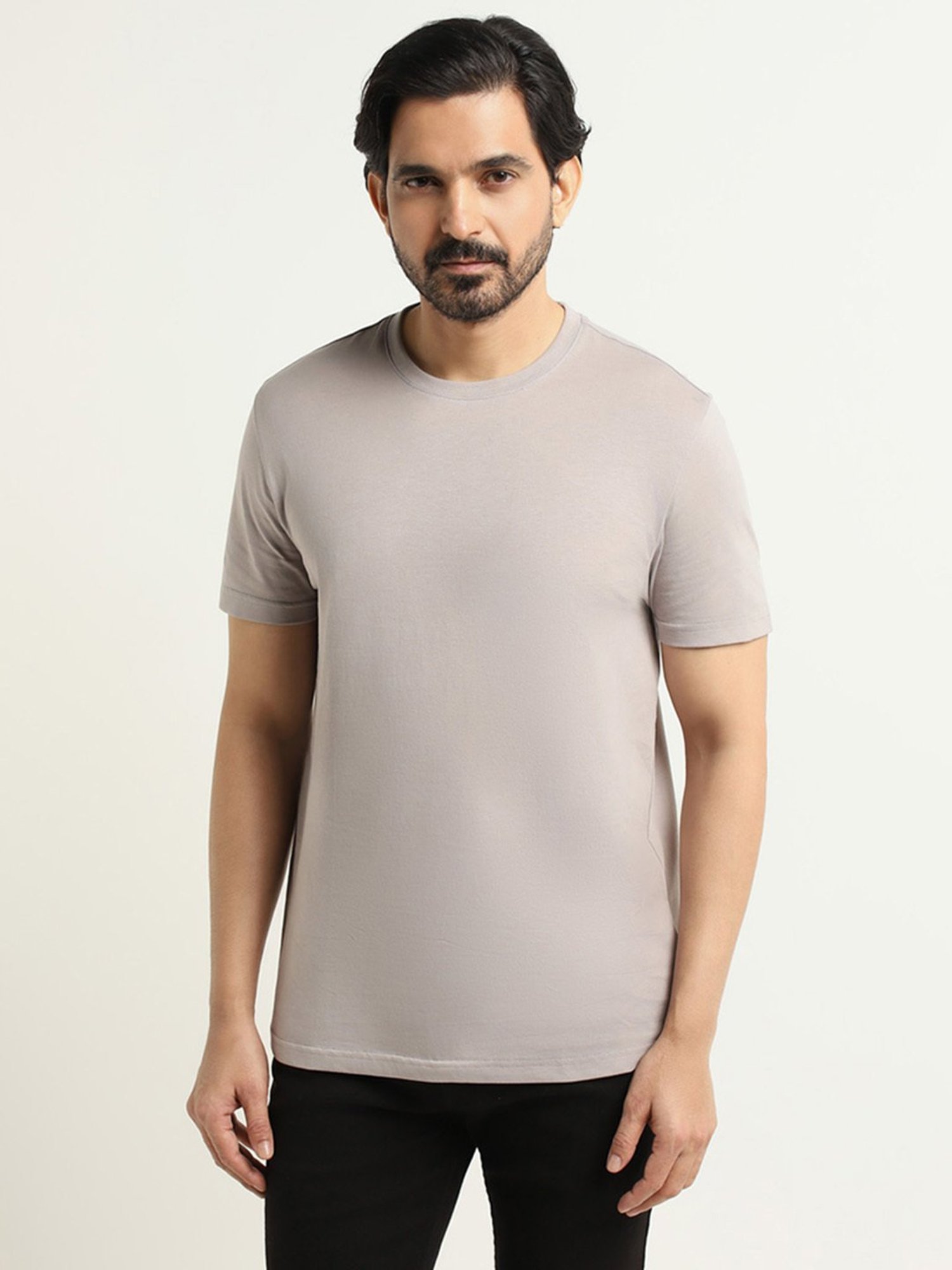 WES Casuals by Westside Light Grey Slim Fit T-Shirt