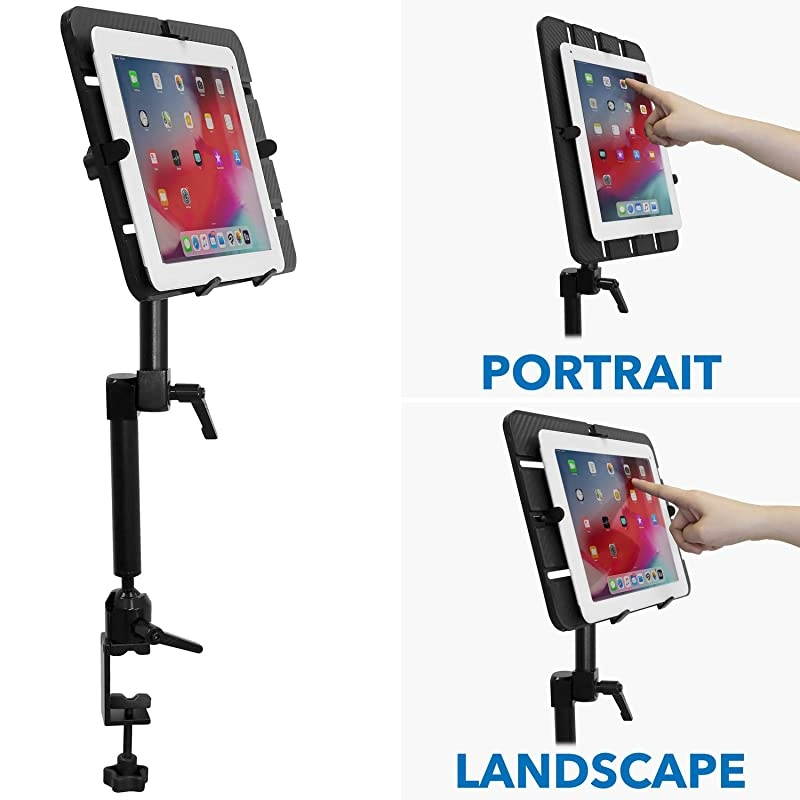 Tablet Pole Mount | Wheelchair Tablet Mount for iPad Tablet or Phone | Universal Full Motion Tablet Holder for Mic Stand or Desk | CClamp Base | Fits Screen Sizes from 6 to 14 Inches