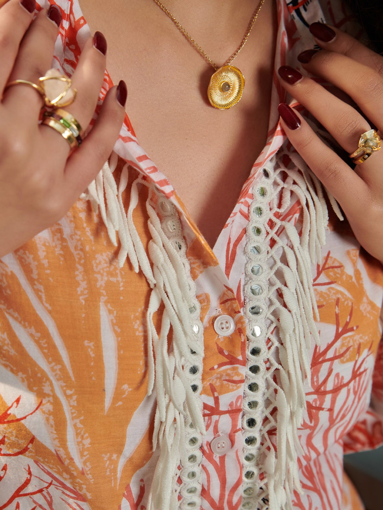 Cin Cin Orange Aqua Shirt With Tapered Pants