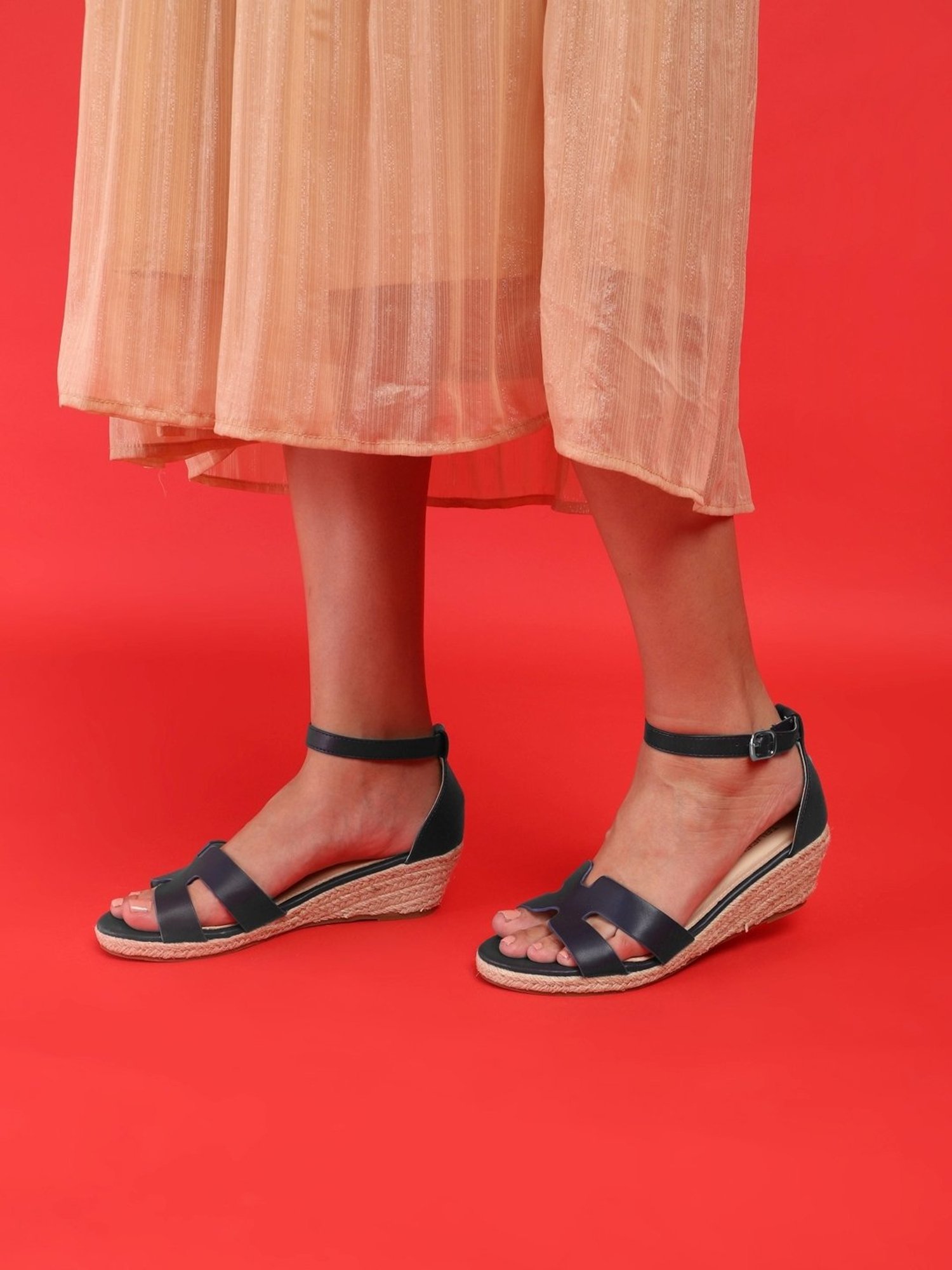 Truffle Collection Women's Blue Ankle Strap Wedges